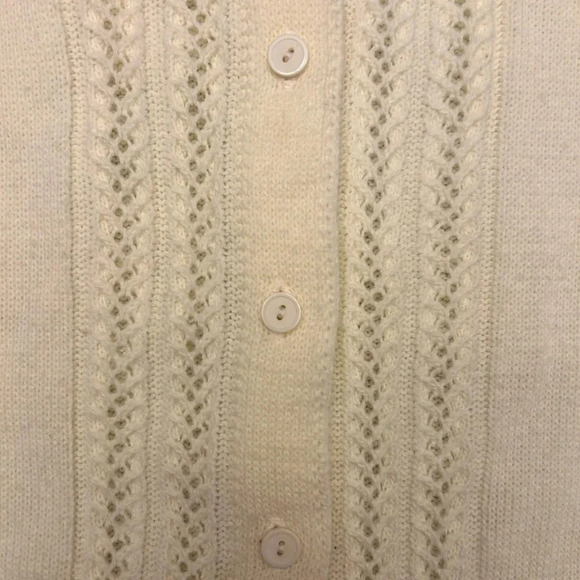 Vintage 90s Amana Open Knit Button Front Cream Ivory Cardigan Retro Twee Mod - Picture 3 of 8